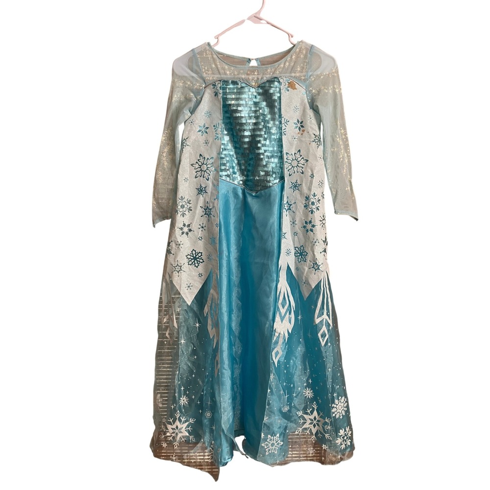 Disney Frozen Elsa Costume Gown Girls Size M 7-8 Blue Sequin Snowflake Dress